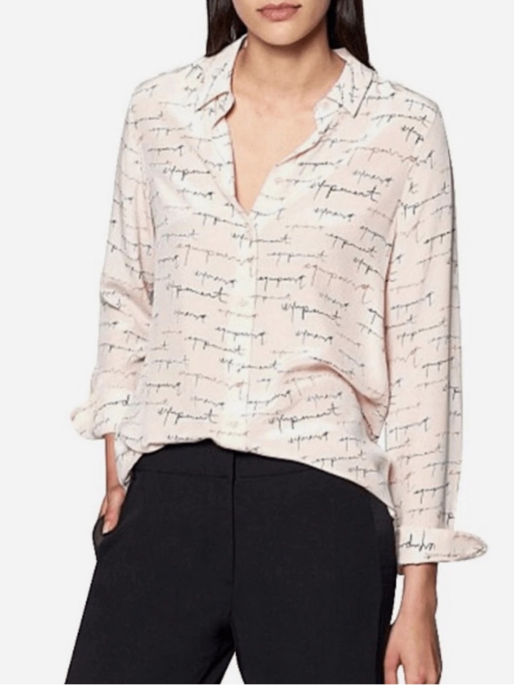 Equipment  Essential 100% Silk Button Front Logo Hand Writing Pink Blouse M